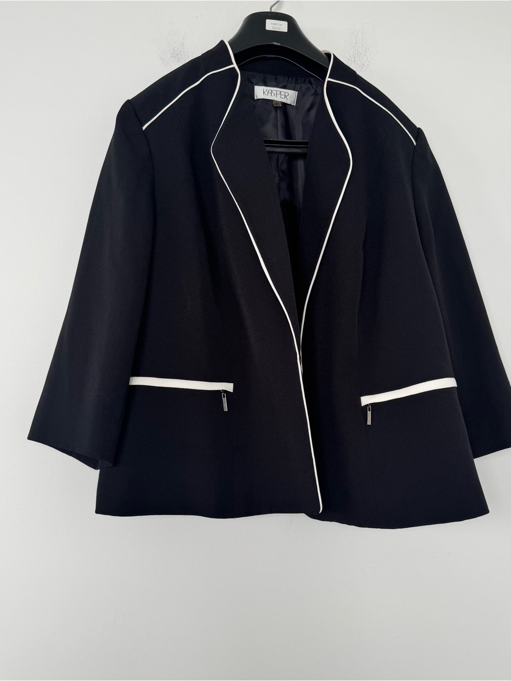 Kasper Blazer Jacket Womens 18W Black White Piping Suit Corpcore Workwear Boho